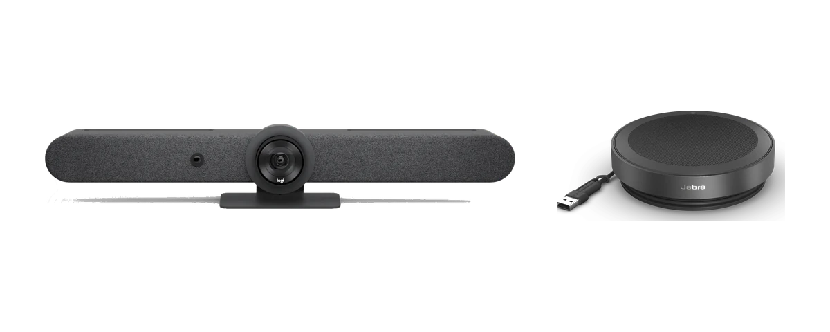 Logitech Rally Bar video bar and Jabra Speak2 75 speakerphone
