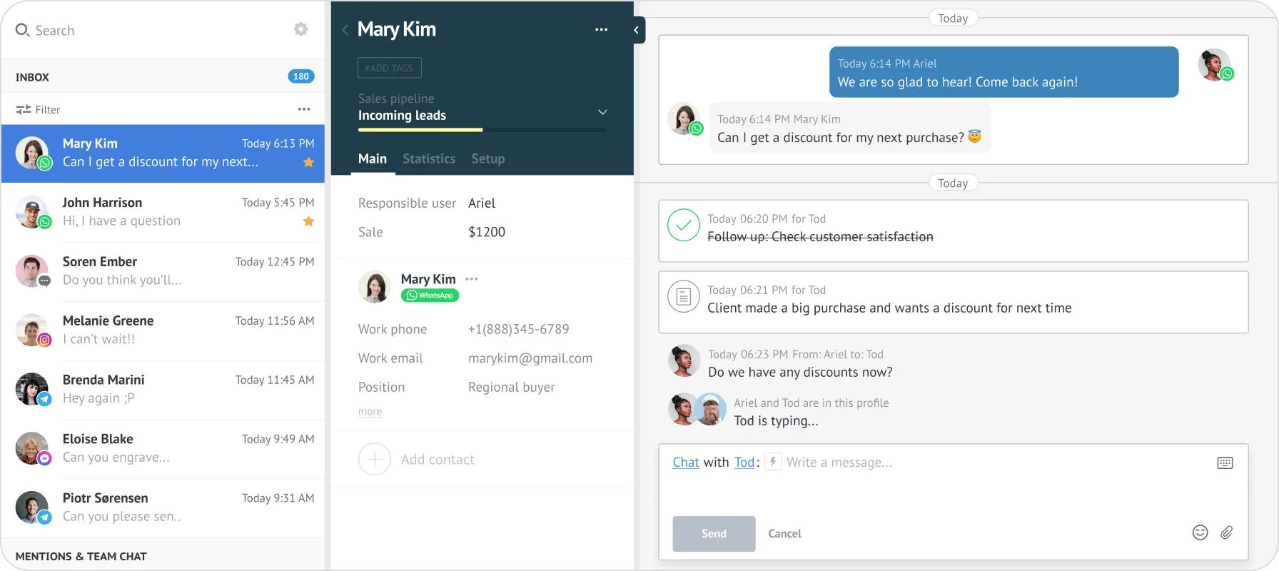 Kommo CRM unified inbox interface for managing sales conversations in India